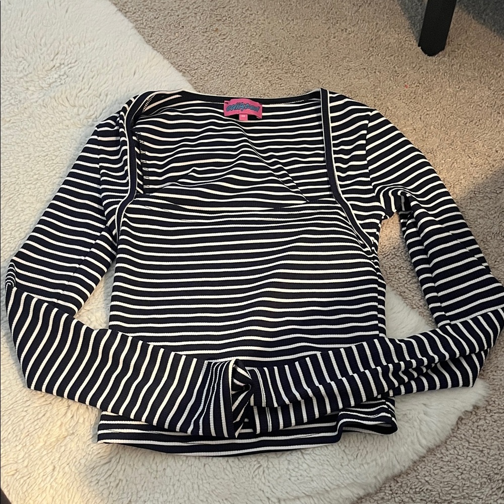 Navy and White Striped Long Sleeve Top